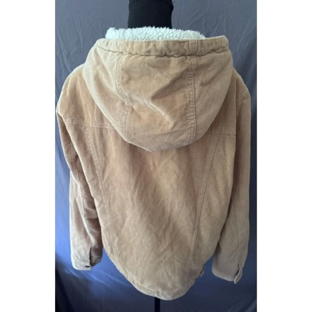 Levis Mens Sherpa Lined Hooded Corduroy Trucker Jacket Tan Brown Small